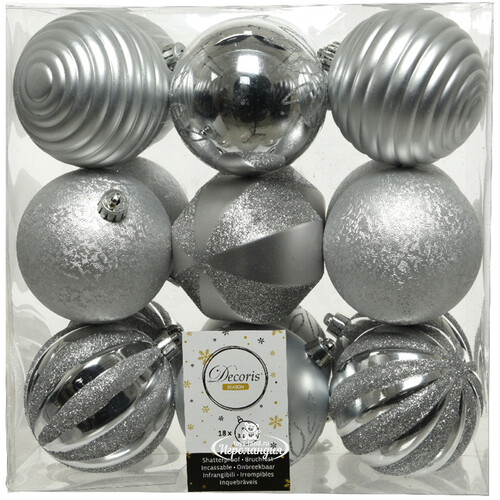 Набор пластиковых шаров Shiny Clouds: Silver 8 см, 18 шт Kaemingk