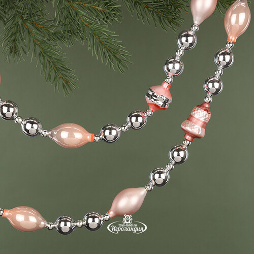 Стеклянные бусы на елку Vintage Christmas: Pink Silver 180 см Kaemingk