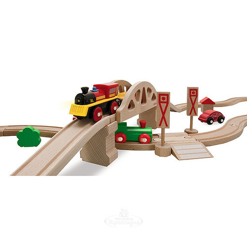 Деревянная железная дорога в тележке, 55 деталей, уцененный Eichhorn