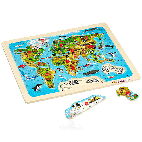 Рамка-вкладыш Карта мира, 13 деталей, дерево IQ Puzzle