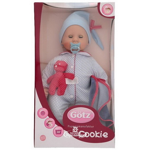 Кукла - младенец Куки с медвежонком 48 см с аксессуарами, закрывает глаза Gotz