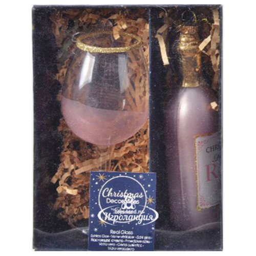 Набор стеклянных елочных игрушек Christmas Eve: Розовое вино 14 см, 2 шт, подвеска Kaemingk