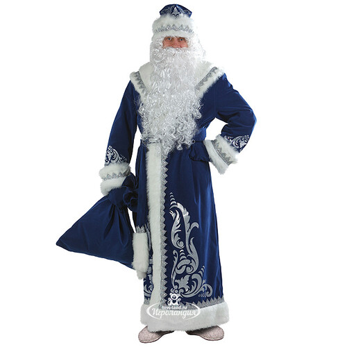 Карнавальный костюм для взрослых Дед Мороз с аппликациями, синий, 54-56 размер Батик