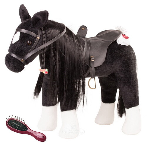 Мягкая игрушка Вороная лошадь 52*37 см с расческой и пледом для пикника Gotz