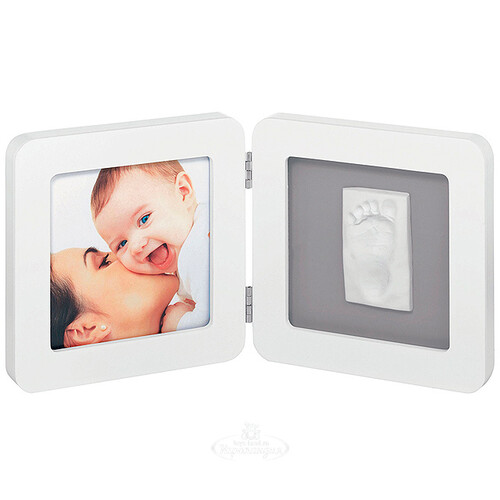 Рамочка двойная с отпечатком Модерн, белая, серая подложка, 35*17 см Baby Art
