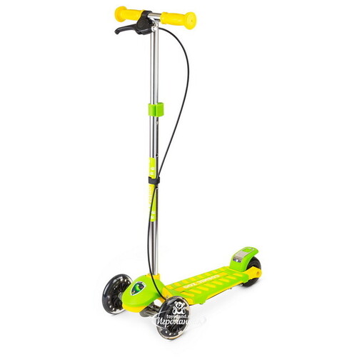 Самокат трехколесный Cosmic Zoo Galaxy Maxi Brake с ручным тормозом, светящиеся колеса, зелено-желтый Small Rider