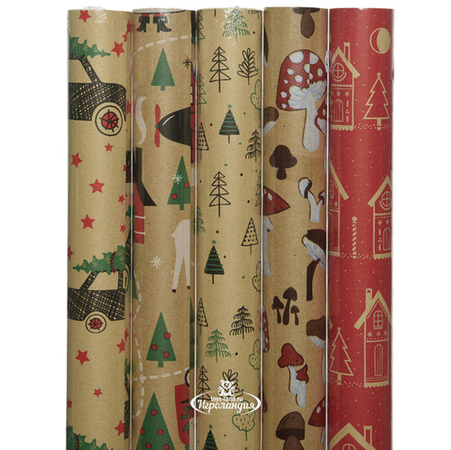 Крафт бумага для подарков Christmas Eve: Грибочки 200*70 см Kaemingk