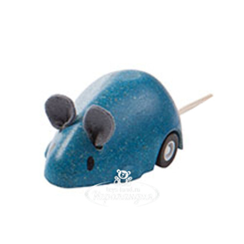 Деревянная каталка Мышка 13 см синяя Plan Toys