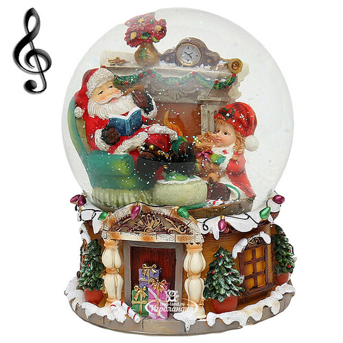 Снежный шар музыкальный Санта у камина, 16*20 см Sigro