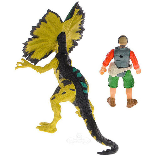 Игровой набор Дилофозавр и охотник со снаряжением движение Chap Mei