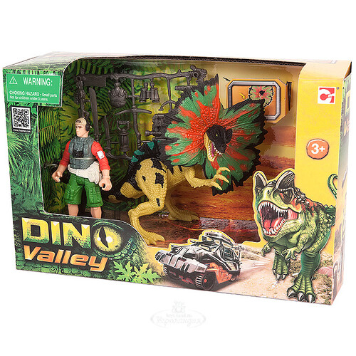 Игровой набор Дилофозавр и охотник со снаряжением движение Chap Mei