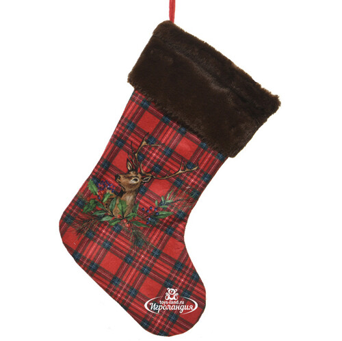 Новогодний носок Шотландское рождество - Задумчивый Олень 44 см Kaemingk