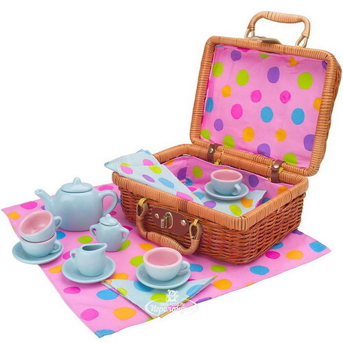 Сервиз чайный Горошек в корзине для пикника 19 предметов, фарфор Alex
