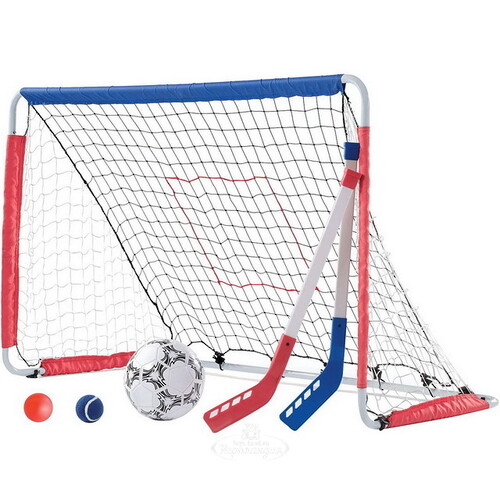 Ворота для футбола и хоккея на траве с мячами и клюшками 46*77*123 см Step2