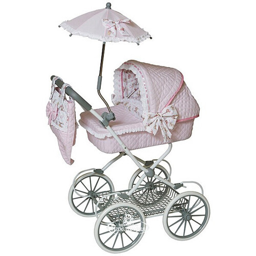 Коляска для куклы Романтик с сумочкой и зонтиком, 81 см, нежно-розовая, уцененный Decuevas Toys