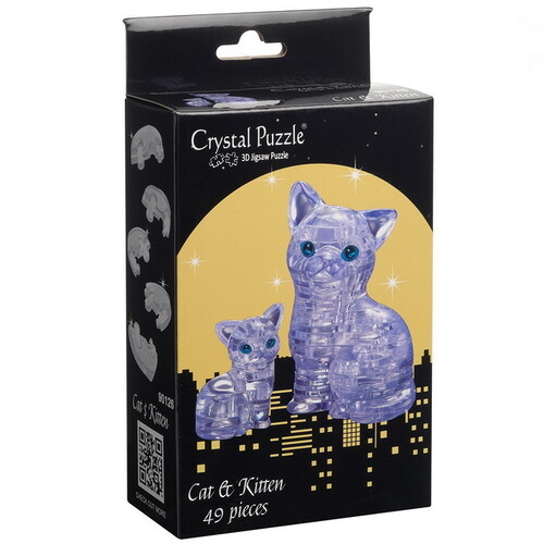 3Д пазл Кошка с котенком, серебро, 9 см, 49 эл. Crystal Puzzle