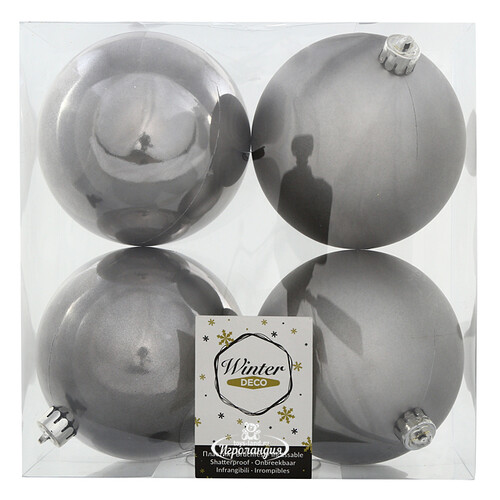 Набор пластиковых шаров Платиновый 10 см, 4 шт, mix Winter Deco