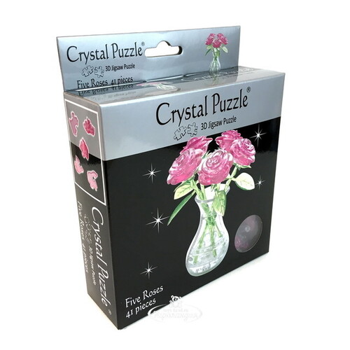 3D пазл Букет в вазе розовый, 15 см, 41 элемент Crystal Puzzle