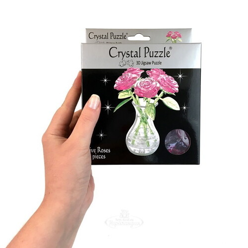 3D пазл Букет в вазе розовый, 15 см, 41 элемент Crystal Puzzle