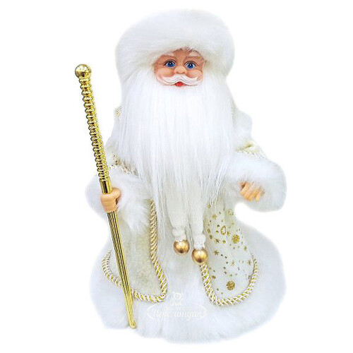 Игрушка музыкальная Дед Мороз в бело-золотом кафтане 30 см на батарейках Новогодняя Сказка
