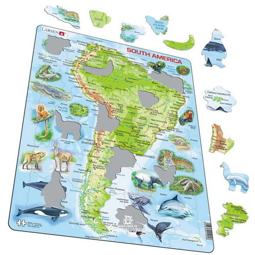 Пазл Карты и Континенты - Южная Америка с животными, 65 элементов, 36*28 см LARSEN