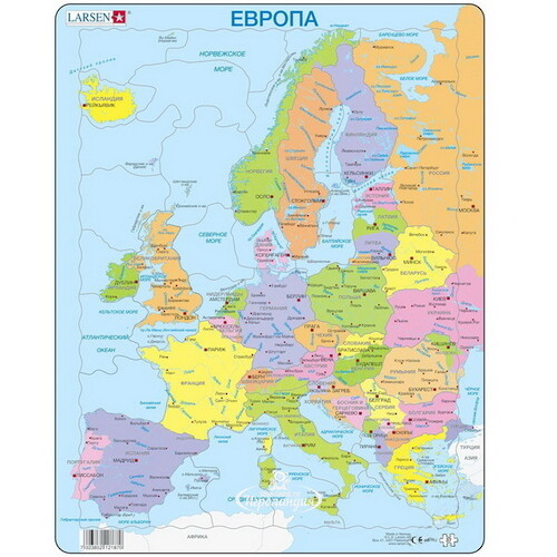 Пазл Карты и Континенты - Политическая карта Европы, 37 элементов, 36*28 см LARSEN