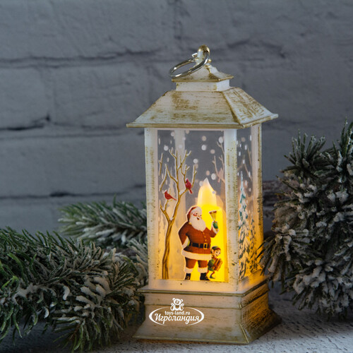 Новогодний фонарик со свечой Сказки зимнего Леса 13 см белый Koopman