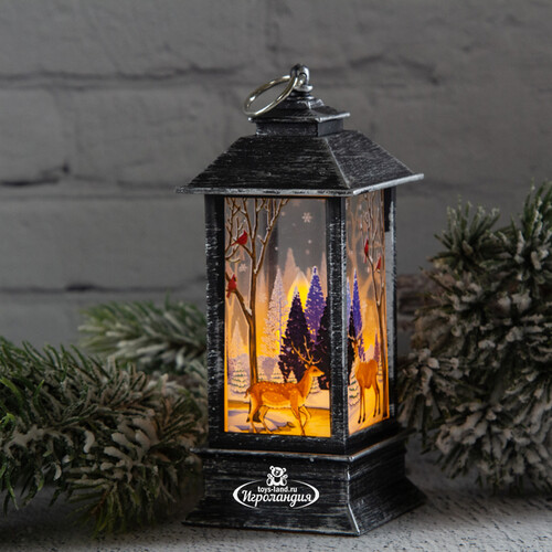 Новогодний фонарик со свечой Сказки зимнего Леса 13 см винтажно-серебряный Koopman