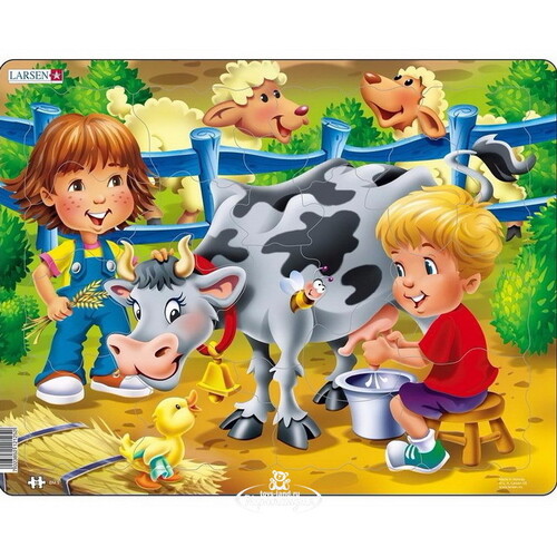 Пазл для малышей Дети на ферме - Корова, 18 элементов, 37*29 см LARSEN