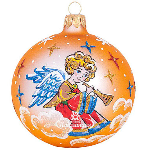 Стеклянный елочный шар Ангел с дудочкой 8 см золотой Фабрика Елочка