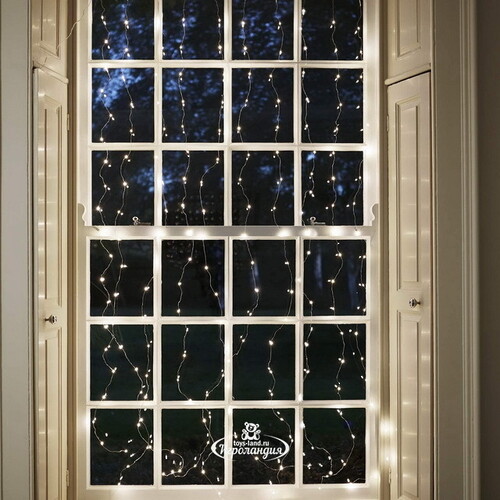 Гирлянда штора Капельки Росы 1.6*1.6 м, 256 теплых белых мини LED ламп, серебряная проволока, IP20 Snowhouse