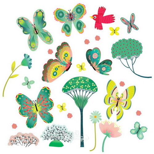 Детские многоразовые наклейки на окна Бабочки в саду, 51 шт Djeco