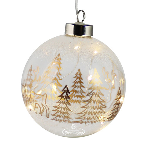Светящийся елочный шар Ivory Reindeer 10 см, 10 теплых белых LED ламп, на батарейках Peha