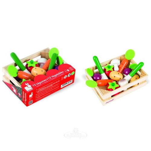 Игровой набор Овощи в ящике, 12 предметов, дерево Janod