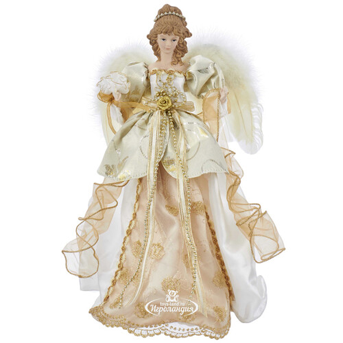 Верхушка на елку Ангел Шарлиз в платье с золотыми лентами 43 см Kurts Adler