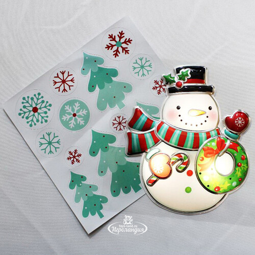 Светящаяся наклейка Christmas Adventures: Снеговик 29 см с набором стикеров Peha