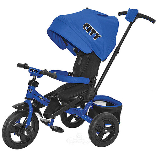 Велосипед-коляска "CITY" с ручкой и тентом, синий, надувные колеса CITY