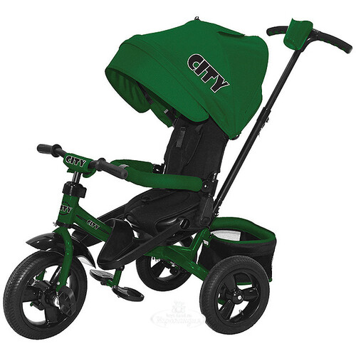 Велосипед-коляска "CITY" с ручкой и тентом, зеленый, надувные колеса CITY