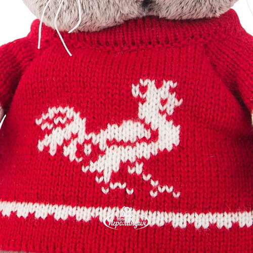 Мягкая игрушка Кот Басик в красном свитере с петушком 22 см Budi Basa
