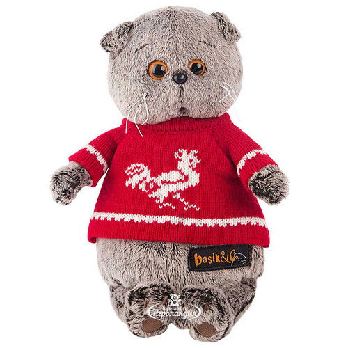 Мягкая игрушка Кот Басик в красном свитере с петушком 22 см Budi Basa