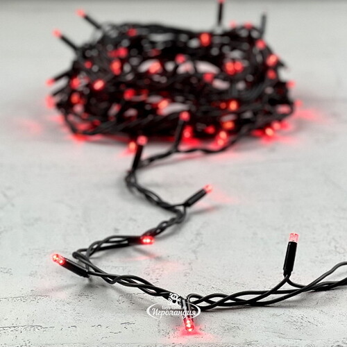 Светодиодная гирлянда 24V Legoled 100 красных LED ламп 10 м, мерцание, черный КАУЧУК, соединяемая, IP44 BEAUTY LED