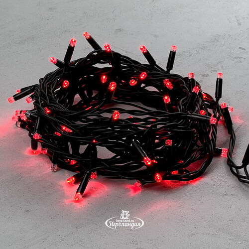 Светодиодная гирлянда 24V Legoled 100 красных LED ламп 10 м, мерцание, черный КАУЧУК, соединяемая, IP44 BEAUTY LED