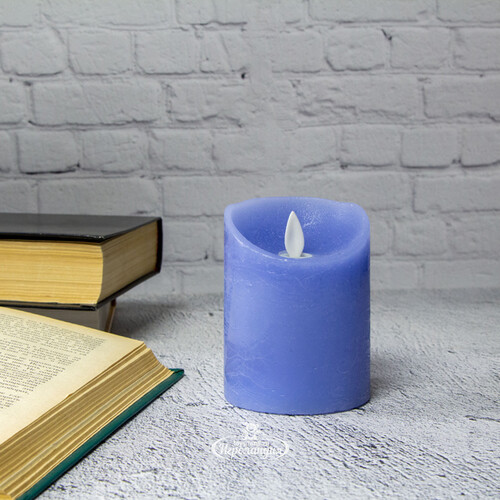 Светодиодная свеча с имитацией пламени 10 см, синяя восковая, батарейка Peha