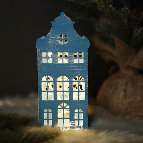 Домик с подсветкой Амстердам 20 см голубой Christmas Apple