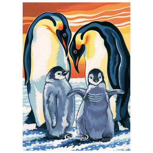 Раскраска по номерам "Пингвины", акриловые краски Reeves
