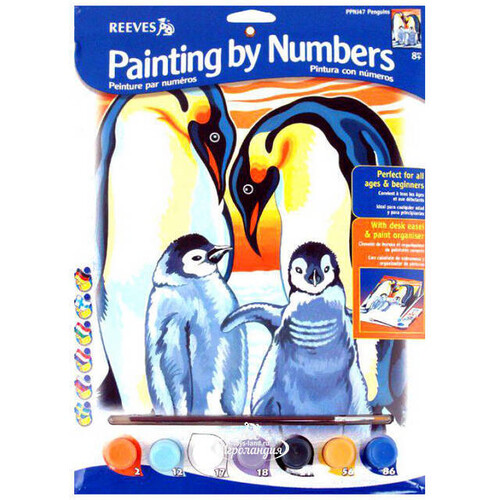 Раскраска по номерам "Пингвины", акриловые краски Reeves