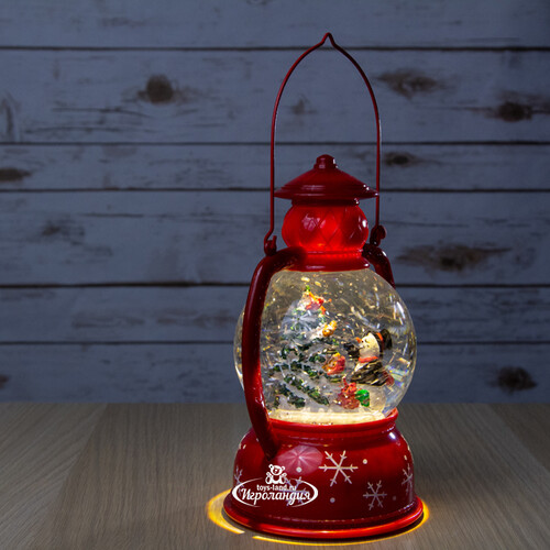 Новогодний фонарик - снежный шар Снеговик наряжает елку 25 см, LED подсветка, на батарейках Peha