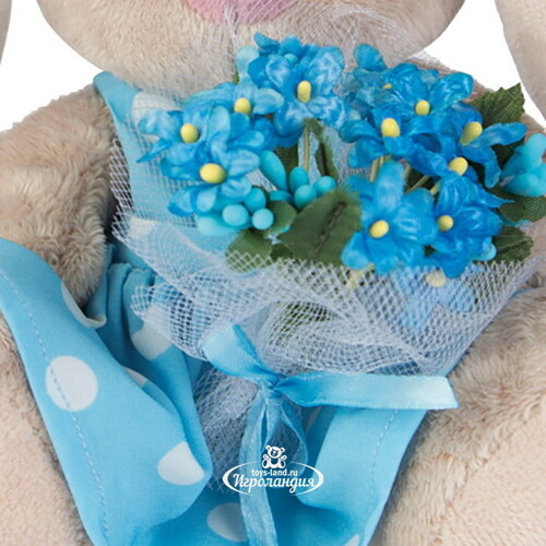 Мягкая игрушка Зайка Ми в голубом платьице с букетом незабудок 15 см, коллекция Малыши Budi Basa