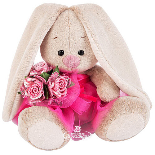 Мягкая игрушка Зайка Ми в розовой юбочке и с букетом 15 см коллекция Малыши Budi Basa