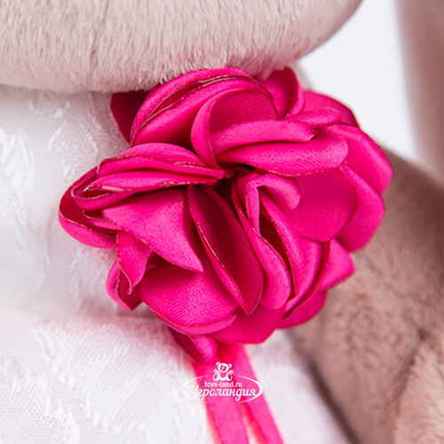 Мягкая игрушка Зайка Ми в белом платьице с атласной розой 25 см коллекция Город Budi Basa